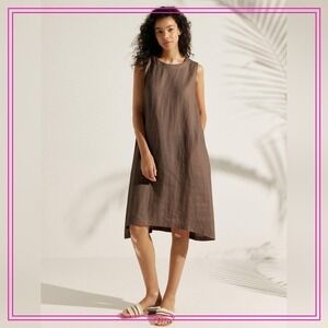 Lintico 100% Linen Sleeveless Dress SIENNA in Espresso Brown 🤎 size XL